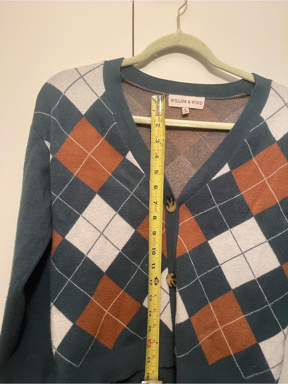 Willow & Wind Teal Argyle Button Cardigan. M. Preppy. Academia. Whimsy. Y2K. - Picture 5 of 5